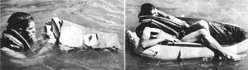 Demonstrates Proper Way of Inflating Life Raft